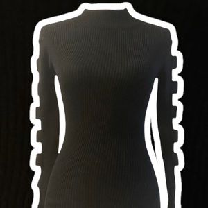•Unique Ribbed Long Sleeve Black Turtleneck with Slits on Sleeves!•